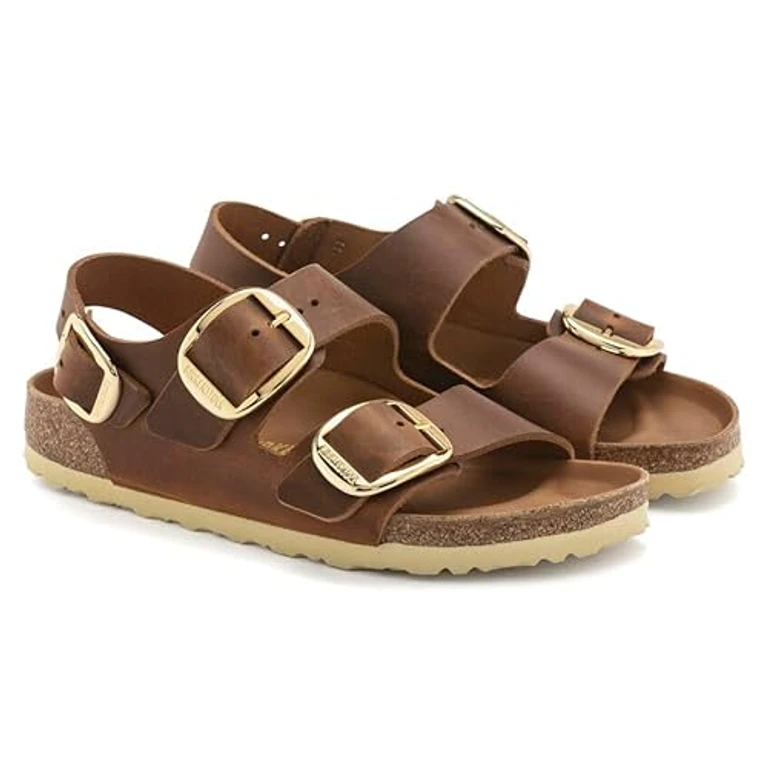 Unisex Milano Big Buckle Natural Leather Cognac