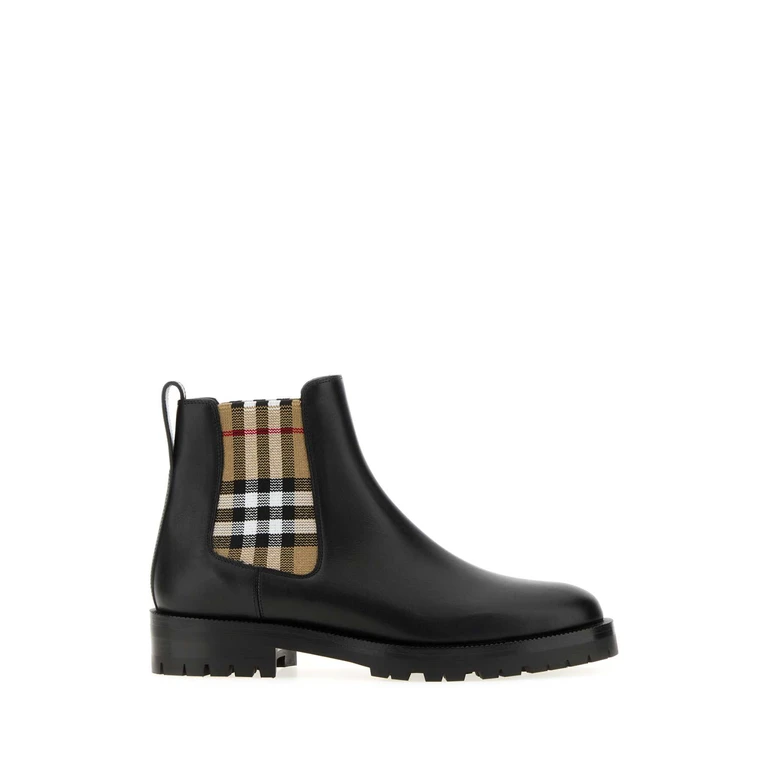 Burberry Black Leather Ankle Boots Stivali - Women