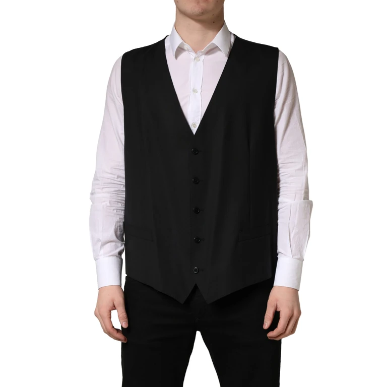 Dolce & Gabbana Black Wool Single Breasted Waistcoat Vest Virgin Elastane Clothing - Men