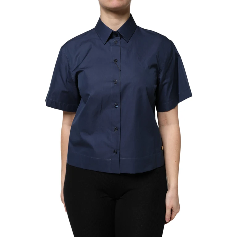Dolce & Gabbana Blue Cotton Short Sleeves Button Down Top Silk - Women