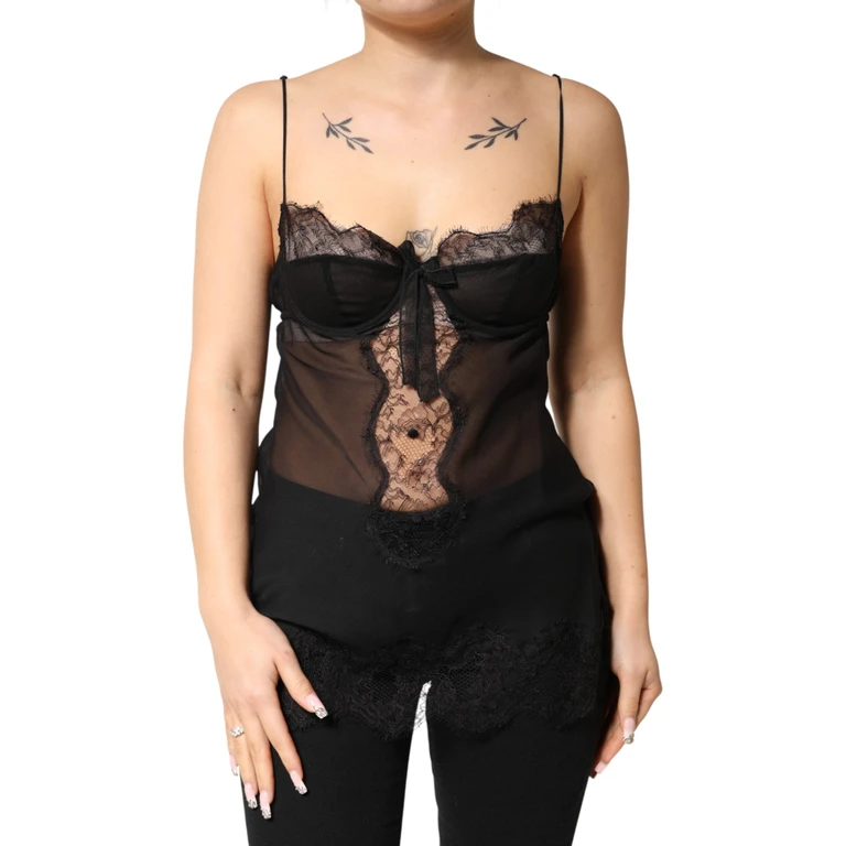 Dolce & Gabbana Black Silk Floral Lace Chemise Lingerie Top 04+pa+se+vi - Women