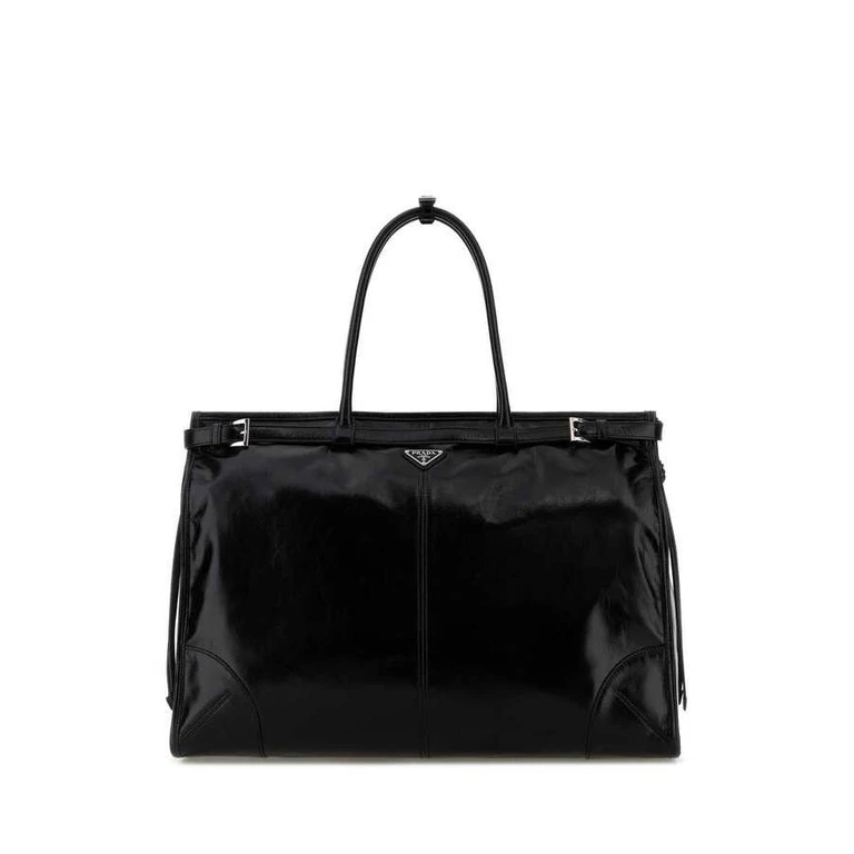 Black Leather Large Shopping Bag Nero Borse A Tracolla