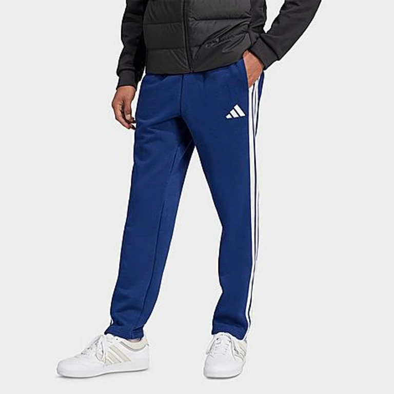 Men's Essentials 3-Stripes Open Hem Fleece Pants in Medium Grey Heather/Black Size: XS