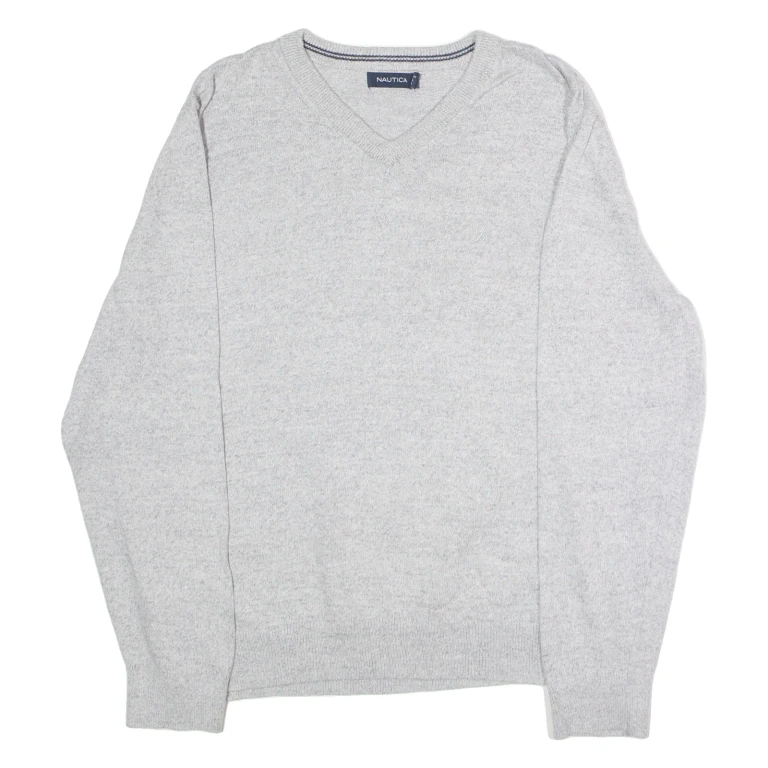 NAUTICA Mens Jumper Grey V-Neck Tight Knit M