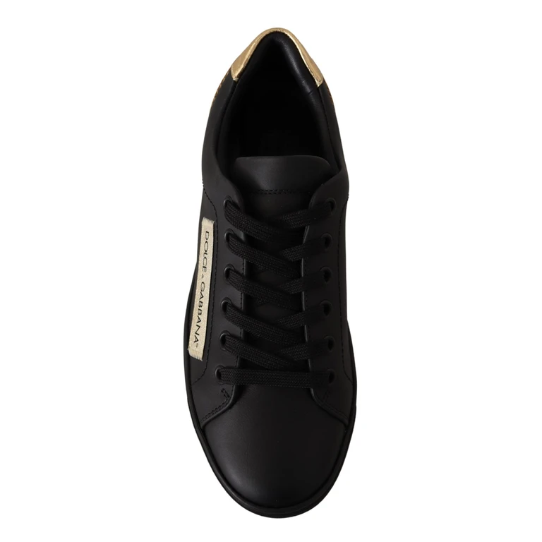 Dolce & Gabbana Black Gold Leather Low Top Sneakers Womens Shoes - Women
