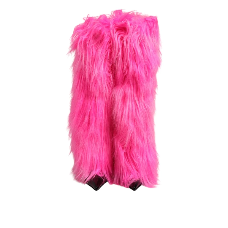 Dolce & Gabbana Pink Faux Fur Leather High Heels Boots Shoes - Women