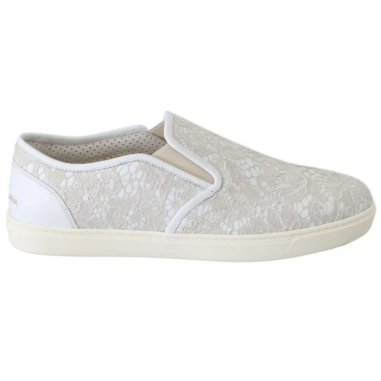 Dolce & Gabbana White Leather Lace Slip On Loafers Shoes Cotton - Women
