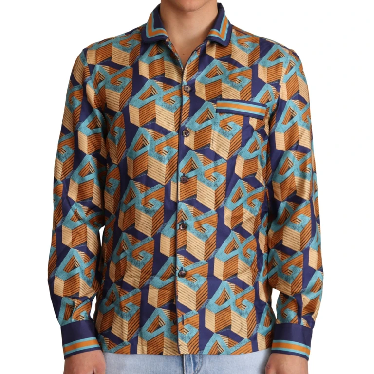 Multicolor Dg Logo Silk Mens Top Shirt - Men