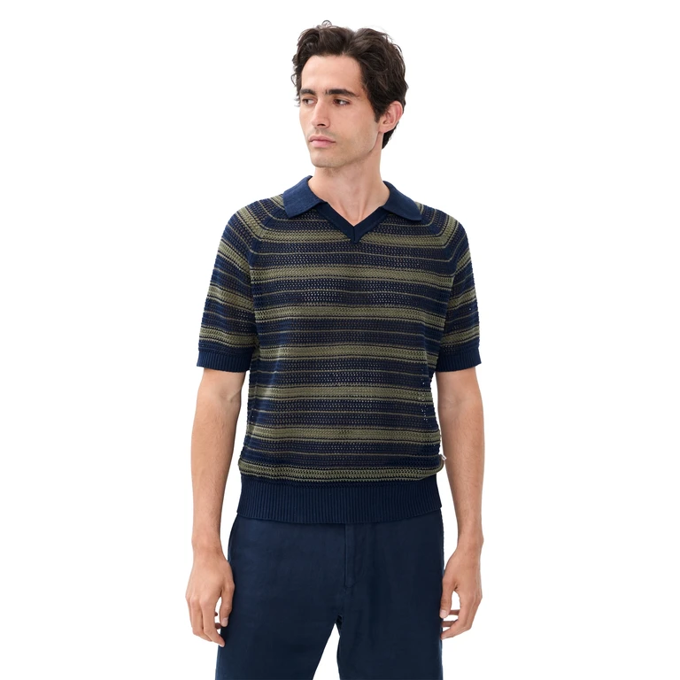 NN07 Cale Striped Knit Polo Capers Stripe S