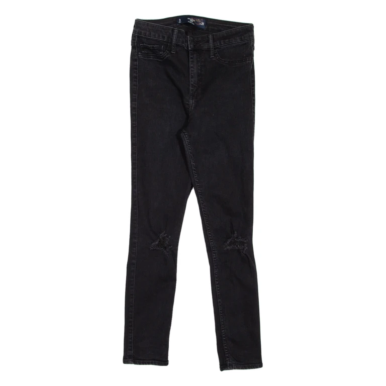 HOLLISTER High Rise Crop Distressed Womens Jeans Black Slim Skinny W26 L26