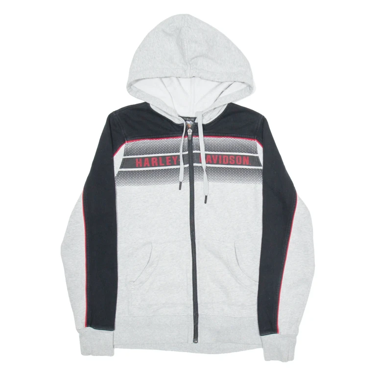 HARLEY DAVIDSON Mens Grey Hoodie Full Zip M