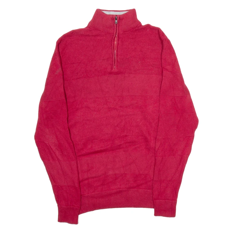 CHAPS Mens Patterned Jumper Red 1/4 Zip Tight Knit S