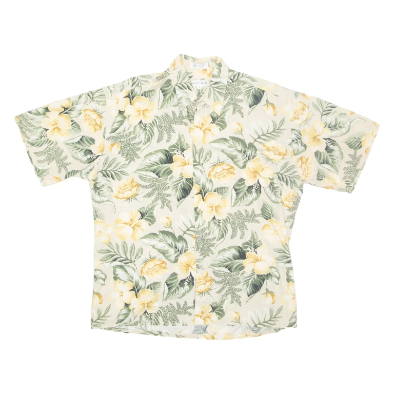 PIERRE CARDIN Mens Hawaiian Shirt Cream Floral L