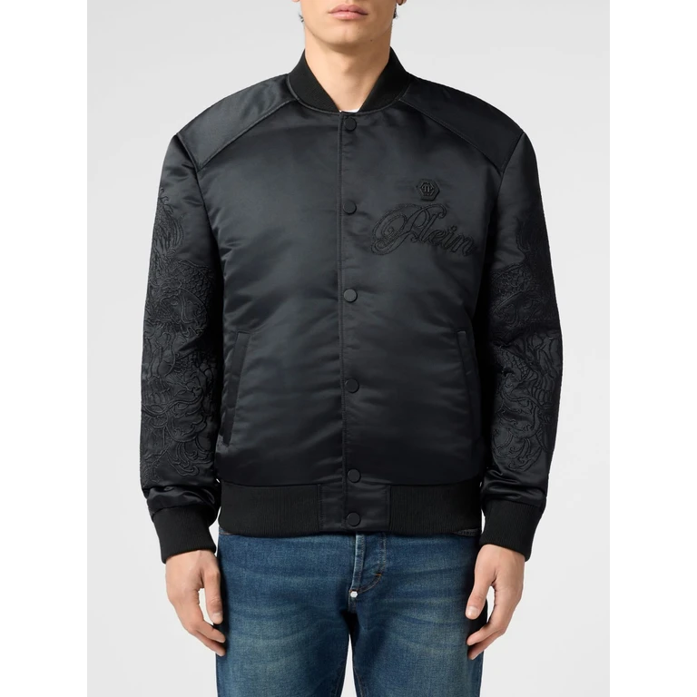 Satin Bomber Jacket with Embroidered Hexagon Logo (SAFCMRB2872PTE003N0202)