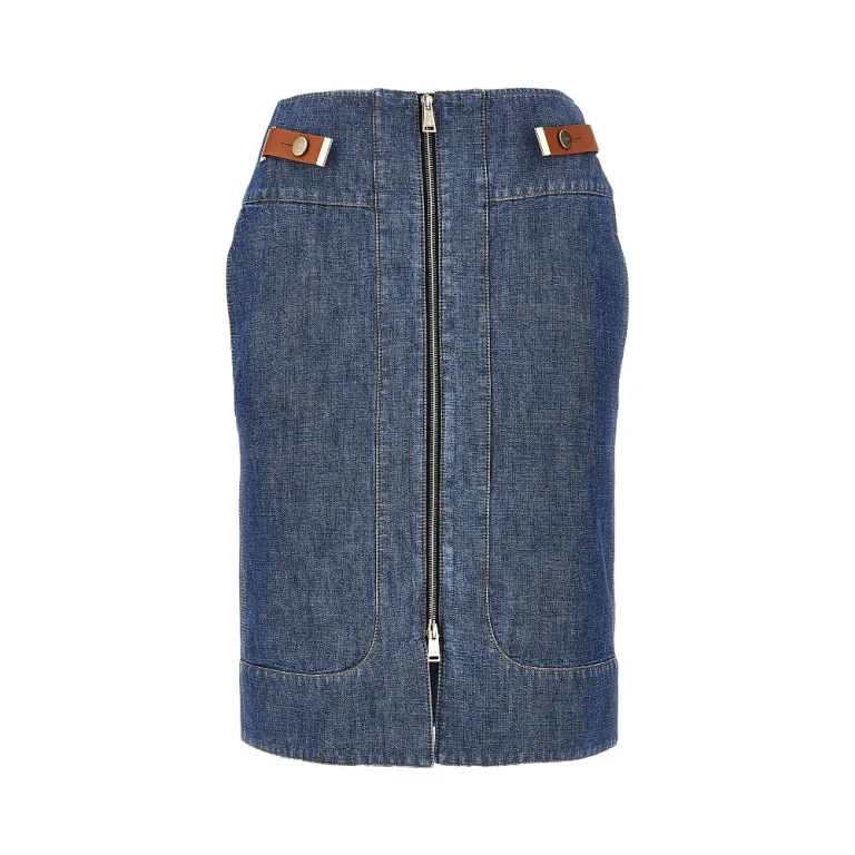Chabray skirt with leather tabs Woman 40