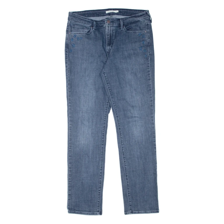 LEVI'S Mid Rise Floral Womens Jeans Blue Slim Skinny Stone Wash W32 L32