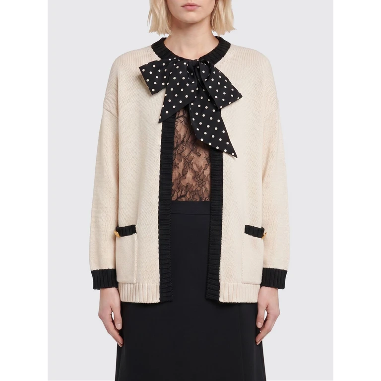 Cardigan in a Cotton Blend with Bow Appliqué and Patch Pockets (KA16EABLR8E)