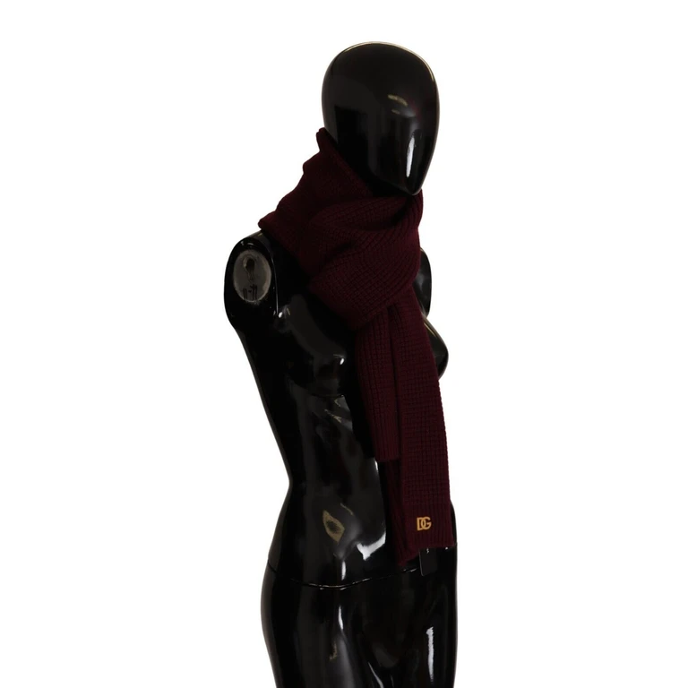 Dolce & Gabbana Dark Red Cashmere Logo Wrap Shawl Knitted Scarf - Women
