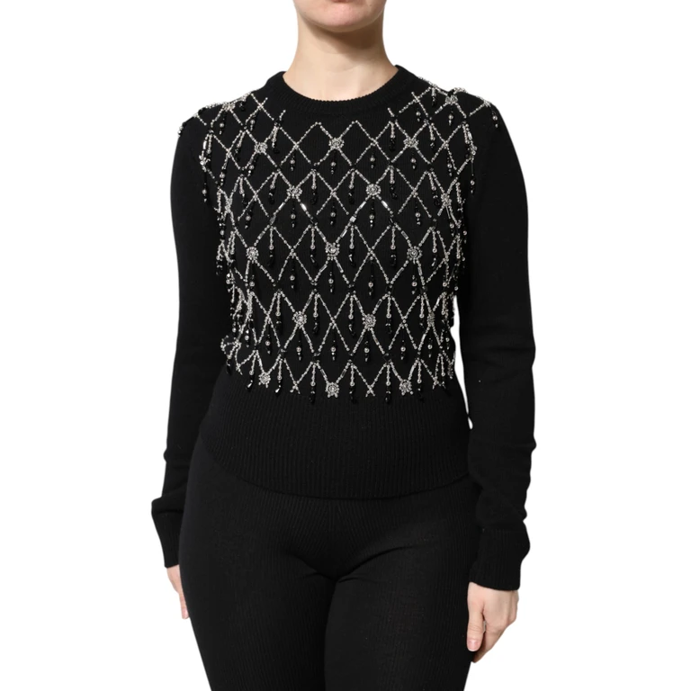 Dolce & Gabbana Black Cashmere Embellished Long Sleeves Top - Women