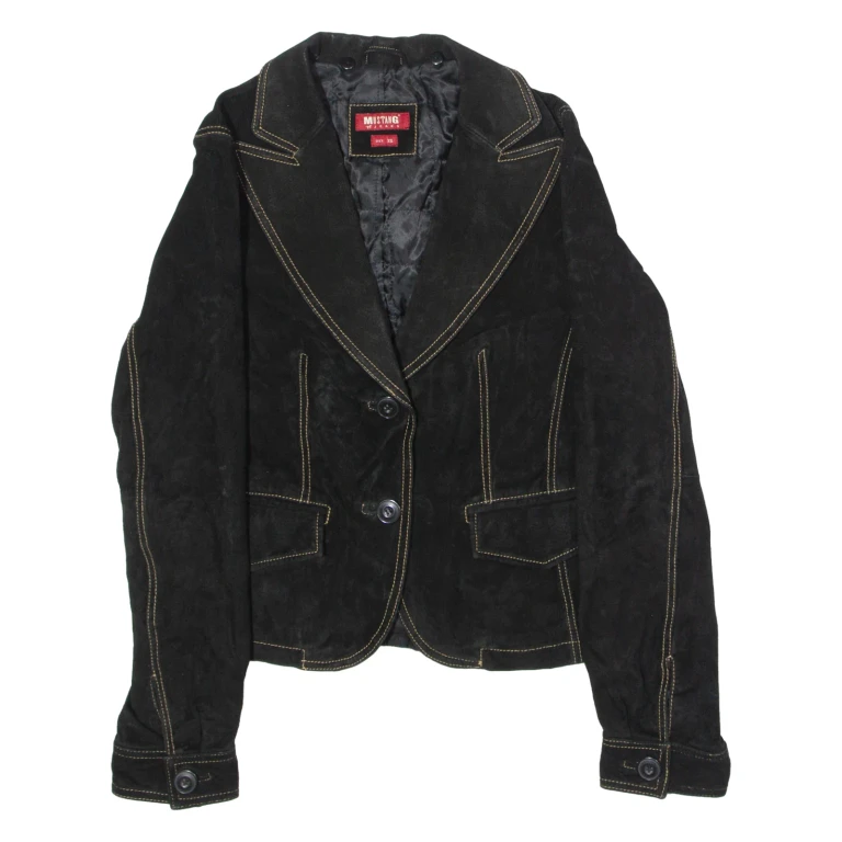 MUSTANG JEANS Womens Blazer Jacket Black Leather XS