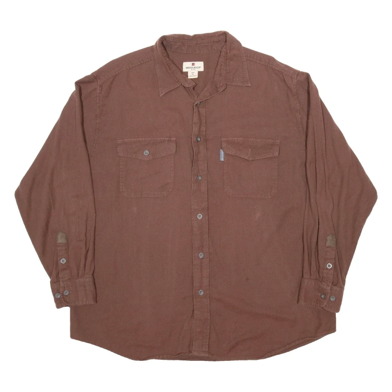 WOOLRICH Mens Flannel Shirt Brown Long Sleeve XL