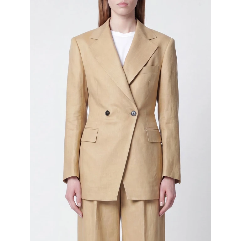 Double-Breasted Linen Blazer with Lapel Collar (JASTRA340021EA809)