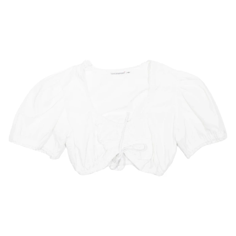 STOCKERPOINT Cropped Womens Puff Sleeve Blouse White V-Neck S