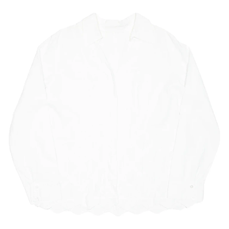 Womens Blouse White V-Neck Long Sleeve Floral L