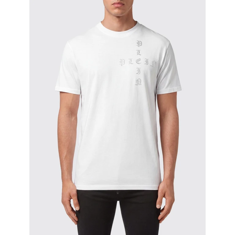 Cotton Crewneck T-shirt with Rhinestone Logo Lettering (AABCMTK5901PJY002N0160)