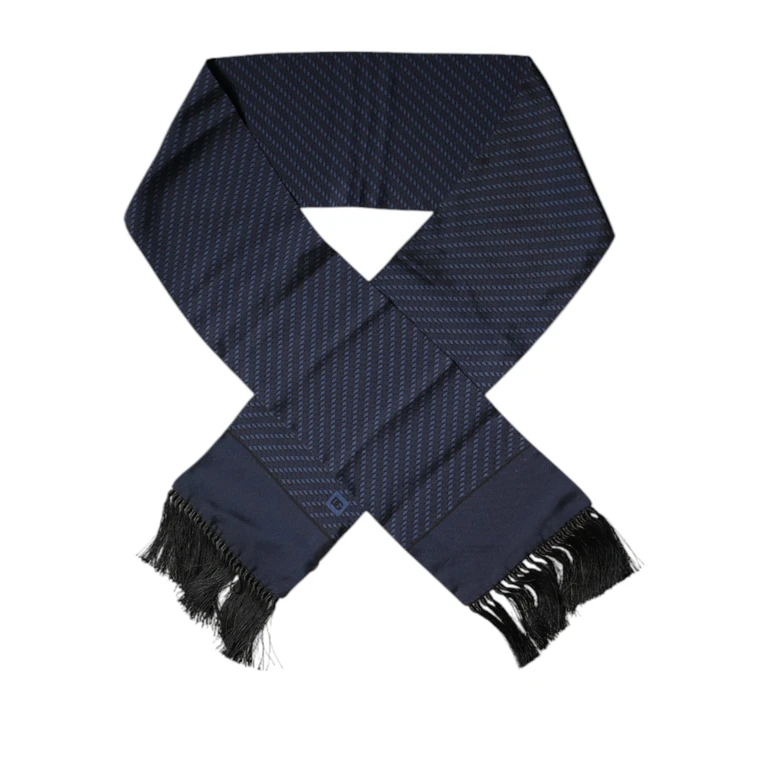 Dark Blue Fantasy Fringes Neck Wrap Scarf Silk - Men