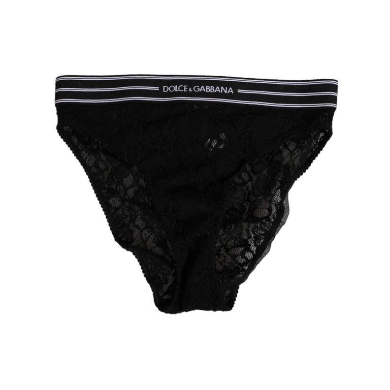 Dolce & Gabbana Black Lace Slip Brief Logo Waistband Underwear Nylon Clothing - Women