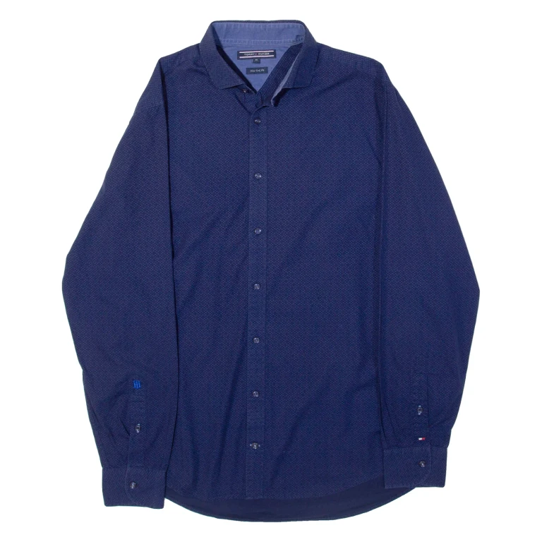 TOMMY HILFIGER New York Fit Mens Shirt Blue Spotted Long Sleeve M