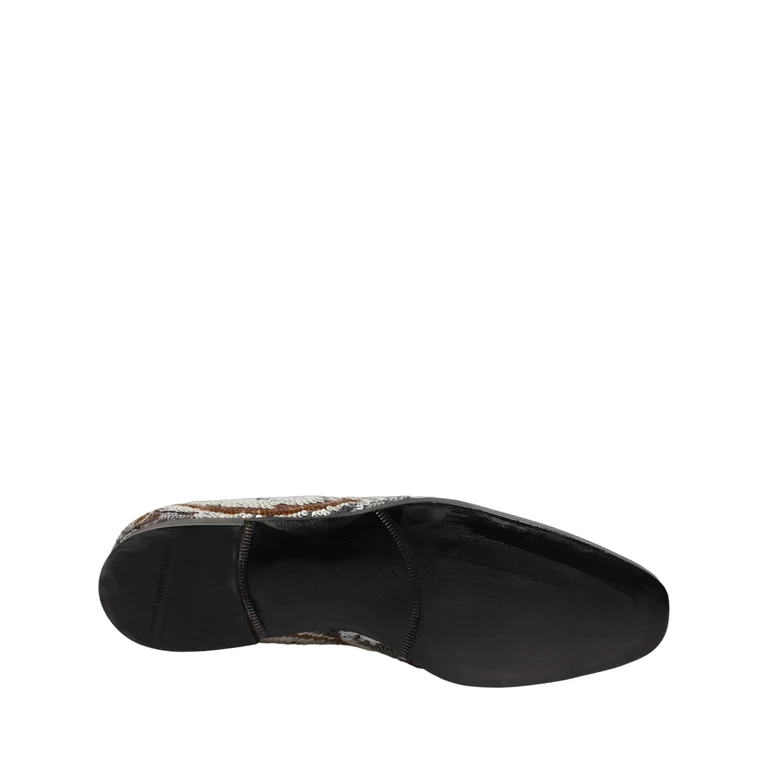 White Gold Sequined Slip On Loafers Shoes Leather - Men