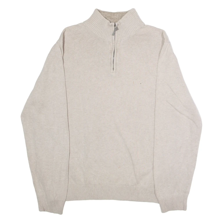 NAUTICA Mens Jumper Beige 1/4 Zip Tight Knit M