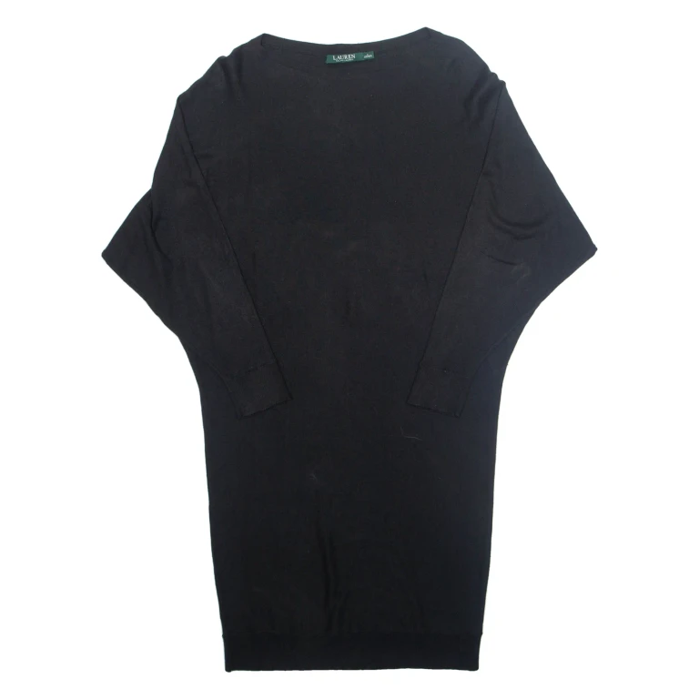 LAUREN RALPH LAUREN Womens Jumper Dress Black Long Sleeve Knee Length S