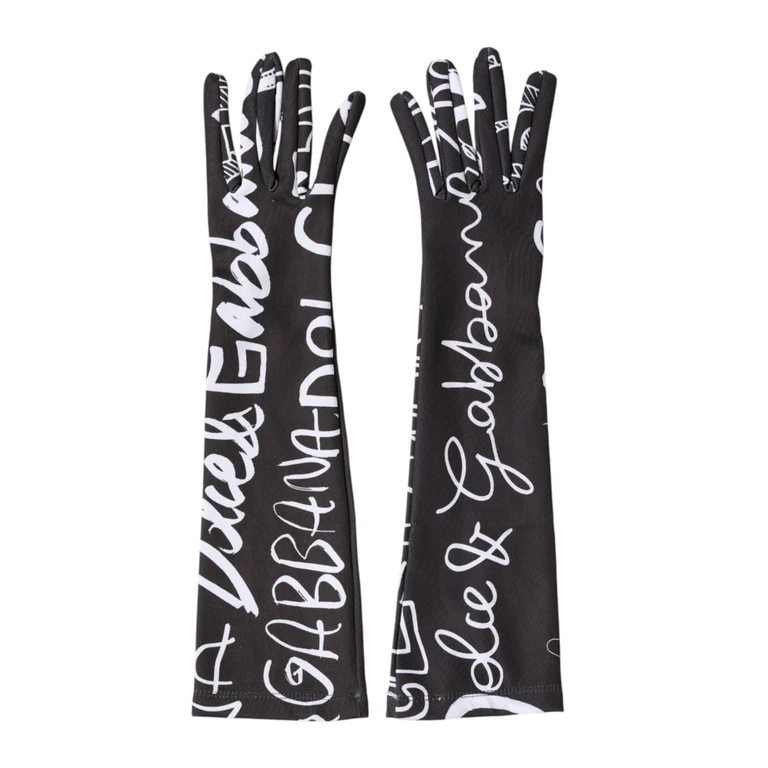 Black White Dg Logo Elbow Length Mitten Gloves And 10+pl - Women