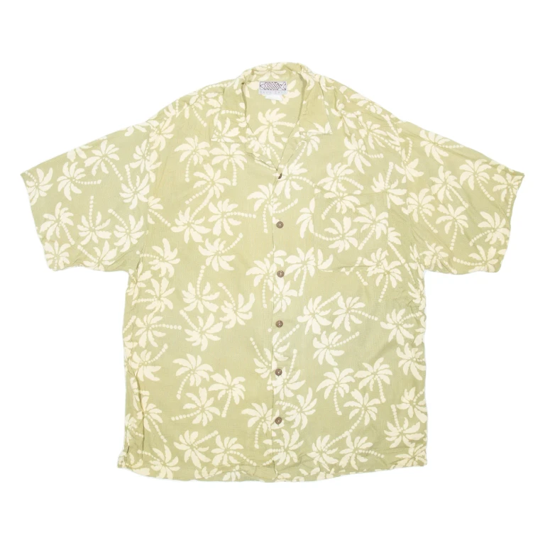 BACK EAST Mens Hawaiian Shirt Green Crazy Pattern M