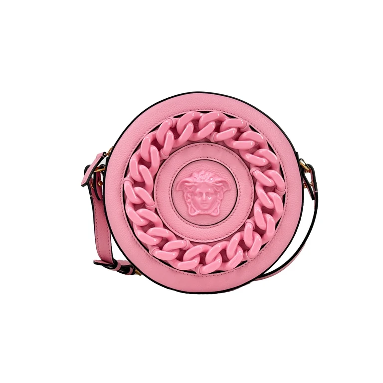 Versace Round Disco Leather Camera Case Crossbody Bag Gold - Women (VE86271473NY)