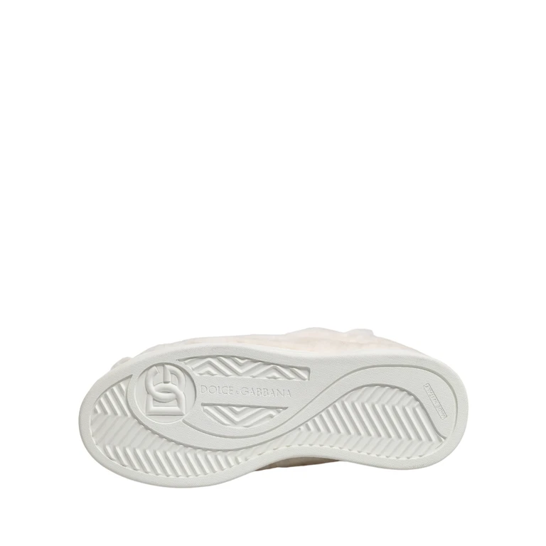 Dolce & Gabbana White Shearling Fur Bianco Low Top Sneakers Shoes Eco / Textile Upper - Men
