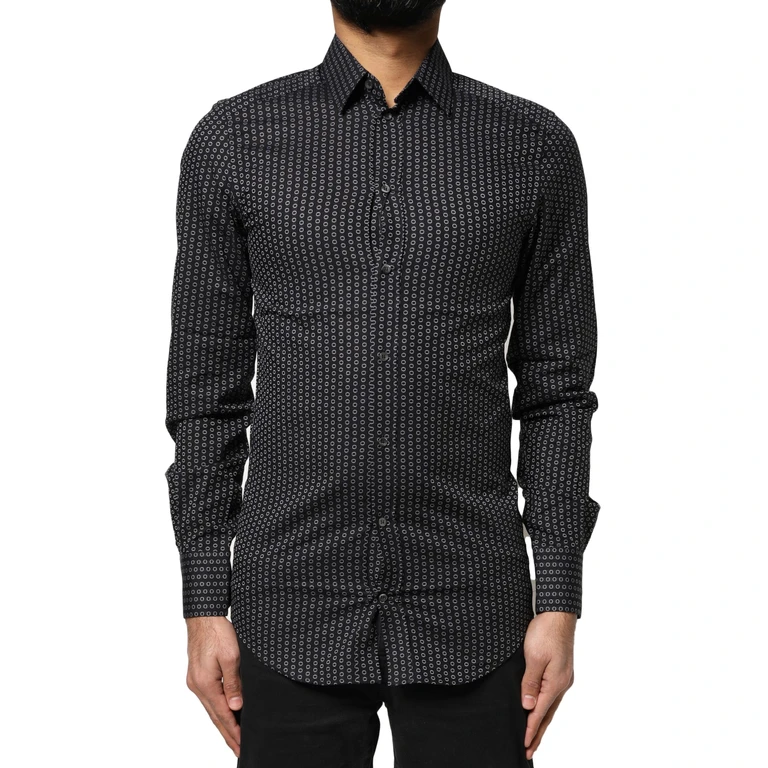 Dolce & Gabbana Black Gold Patterned Cotton Men Dress Shirt - Men