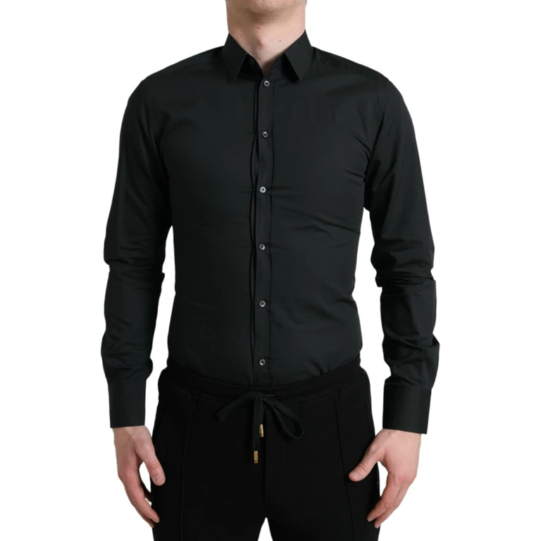 Dolce & Gabbana Black Cotton Silk Formal Gold Dress Shirt - Men