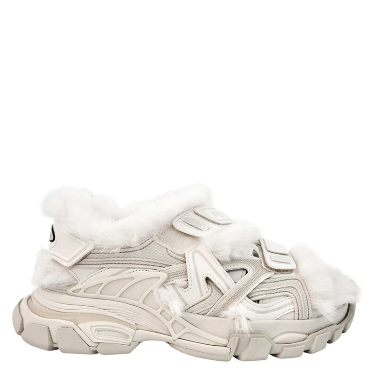 Balenciaga Ladies Beige Fur Track Sandals