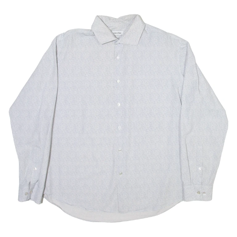 CALVIN KLEIN Mens Shirt White Spotted Long Sleeve L