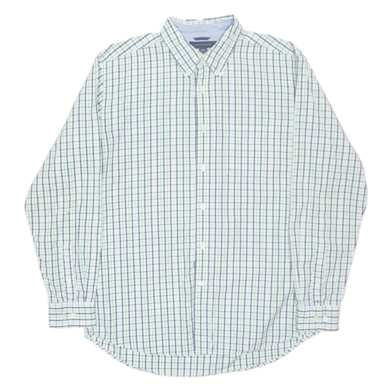 TOMMY HILFIGER Mens Shirt White Check Long Sleeve L