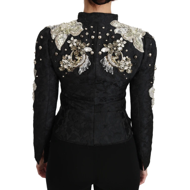 Black Jacquard Crystal Floral Jacket Clothing - Women