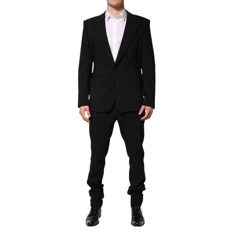 Dolce & Gabbana Black Cotton Single Breasted 2 Piece Suit Viscose Elastane - Men
