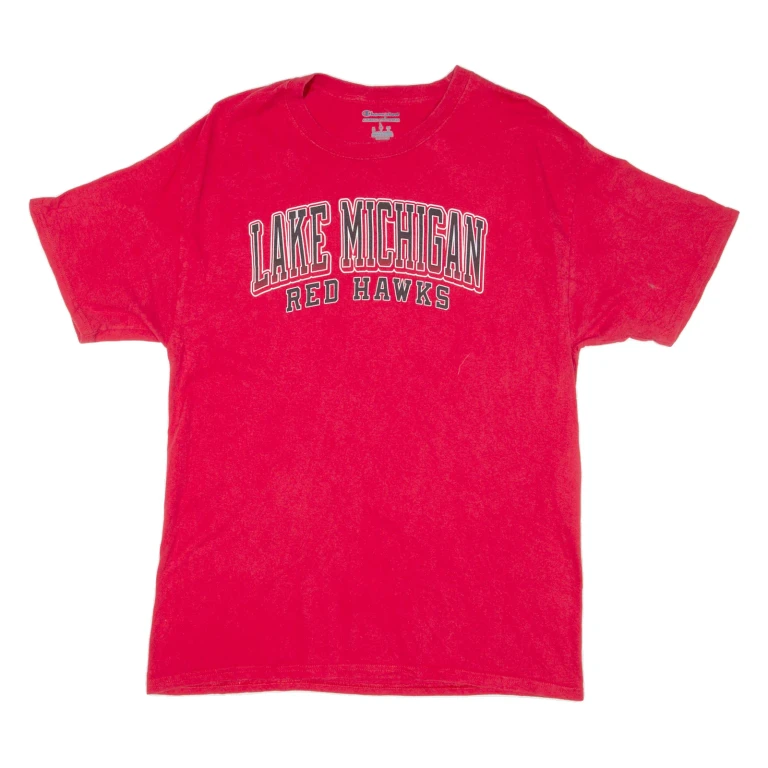 CHAMPION Lake Michigan Redhawks Mens T-Shirt Red USA L