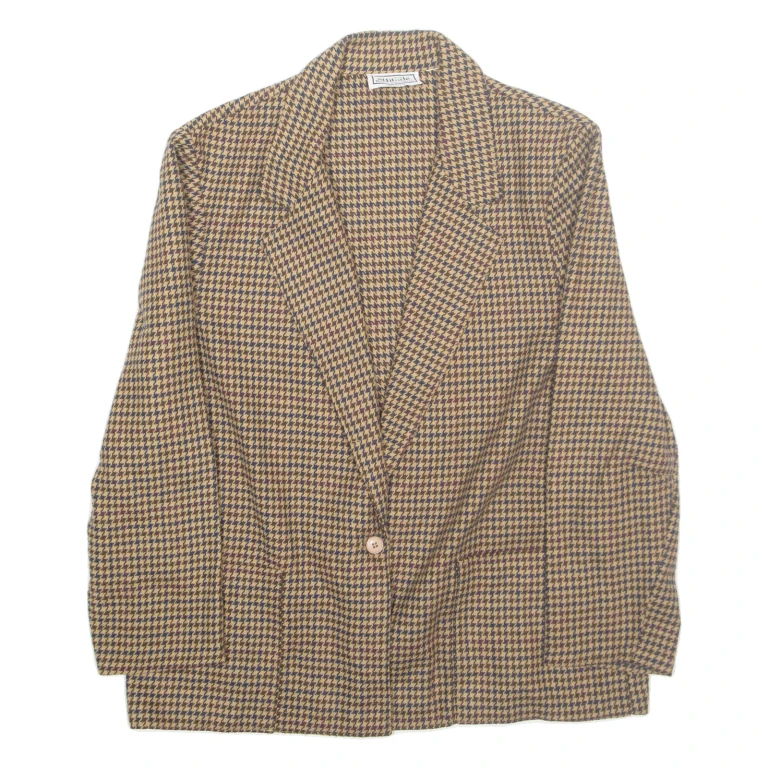 ATTITUDE Womens Blazer Jacket Brown Wool Houndstooth M