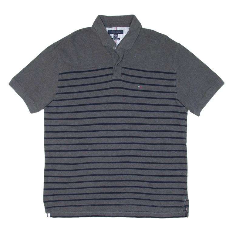 TOMMY HILFIGER Mens Polo Shirt Grey Striped XL