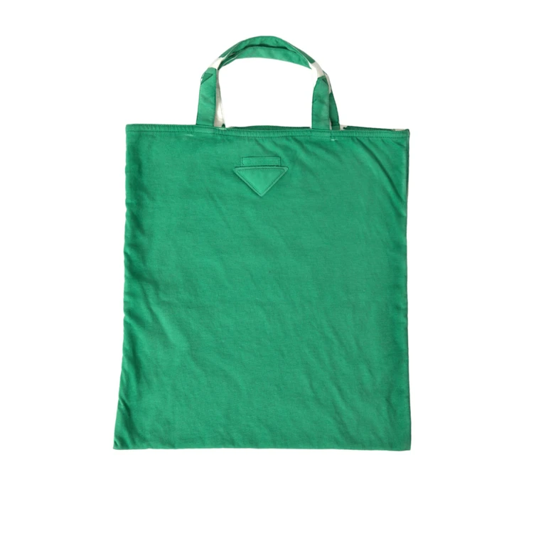 Green Jersey Fabric Logo Shoulder Shopping Tote Bag - Women